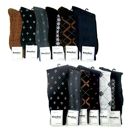 12 Pairs Mens Dress Socks Multi Color Print Casual Work Size 10-13 Crew Asst Trouser Socks Calf Crew Casual Professional Soft Lightweight Breathable Fashion Classic Comfortable Business Work Mens2