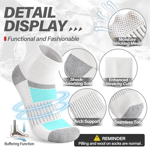 Image of 6 Pairs Merino Wool Ankle Running Hiking Socks Compression Support Breathable Thick Cushion No Show Socks for Women Men