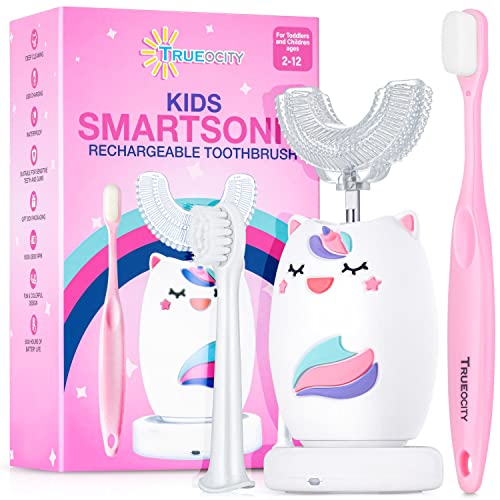 Kids Toothbrushes U Shape, Kids Automatic Toothbrush, Toddler Toothbrush U Shaped, U Toothbrush Kids, Auto Toothbrush, Rechargeable Electric Brush Age 2+, Children's U-Shaped Toothbrush (Unicorn)