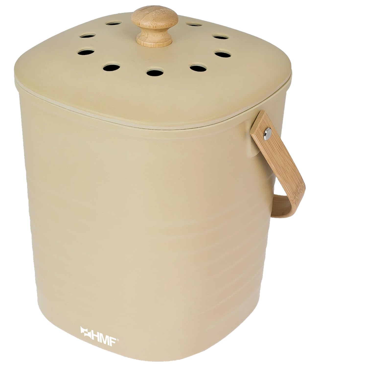 HMF Cubo de basura orgánico sostenible para cocina, 3 L, color beige (fibra de bambú, almidón de maíz)