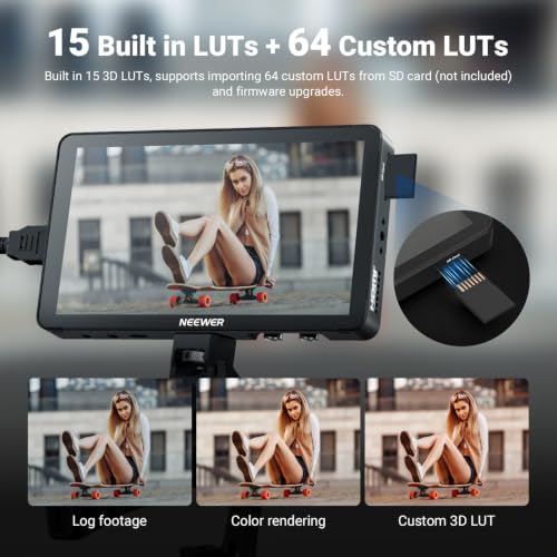 Image of NEEWER F700U 7 inch Camera Field Monitor, 1200nits 1920x1080 OLED Touchscreen | 4K HDMI, Loop in /Out with 3D LUT Peak Focus Video Assist HDR Waveform SDI, 2 4400mAh F750 Batteries for DSLR Photo Filmmaking