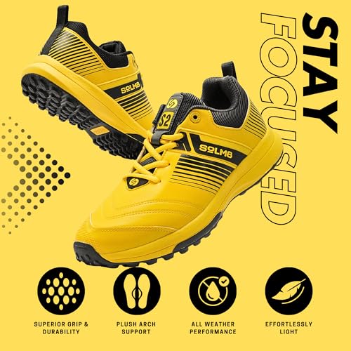 Image of SOLM8 S2 Cricket Shoes Men Boys Junior Players - Advanced Grip Rubber Spikes for Turf /Grass, Ultralight Cushioning in Bright Colors (2025 Edition)