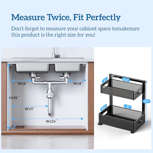 Image of Under Sink Organizer for Bathroom & Kitchen, Under Cabinet Storage Shelf, Bathroom Cabinet Organizer Vanity Drawer Pantry Organization, Multi-Purpose Under Sink Slide Out Storage Shelf