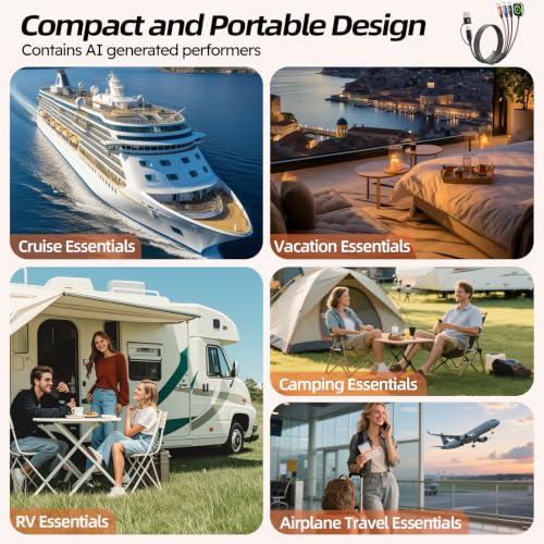 Image of Cruise Essentials 2026, Dual Type-C 4 in 2 Multi Charging Cable for iPhone Watch Charger /iPhone 17 /IP, iWatch Charger, Travel /Camping EssentialsCompatible with iWatch 11-2 /Ultra /iPhone 17-8,Car 5FT