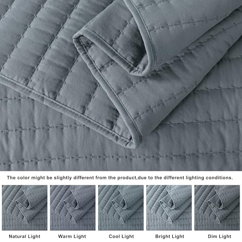 ROARINGWILD Blue King Size Quilt Bedding Sets with 2 Pillow Shams, Lightweight Soft Bedspread Coverlet, Quilted Blanket Thin Comforter Bed Cover for All Season, 3 Pieces, 104x90 inches