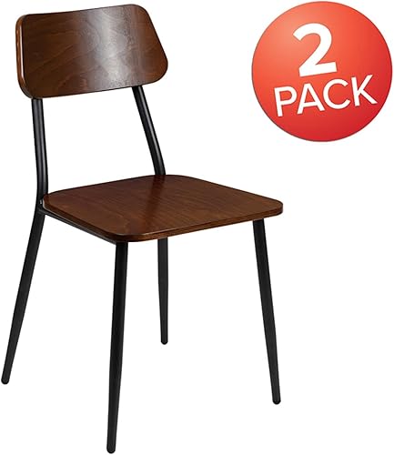 Miniatura 4 de Flash Furniture Lincoln - Silla de comedor industrial apilable con marco de acero plomizo y asiento de madera rústica, juego de 2