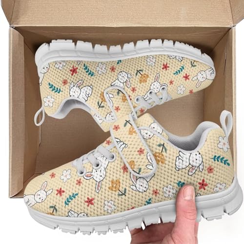 Girls Shoes Non Slip Lightweight Breathable Comfortable Sport Walking Athletic Running Tennis Sneakers (Little Kid) Rabbit Flowers Pattern2