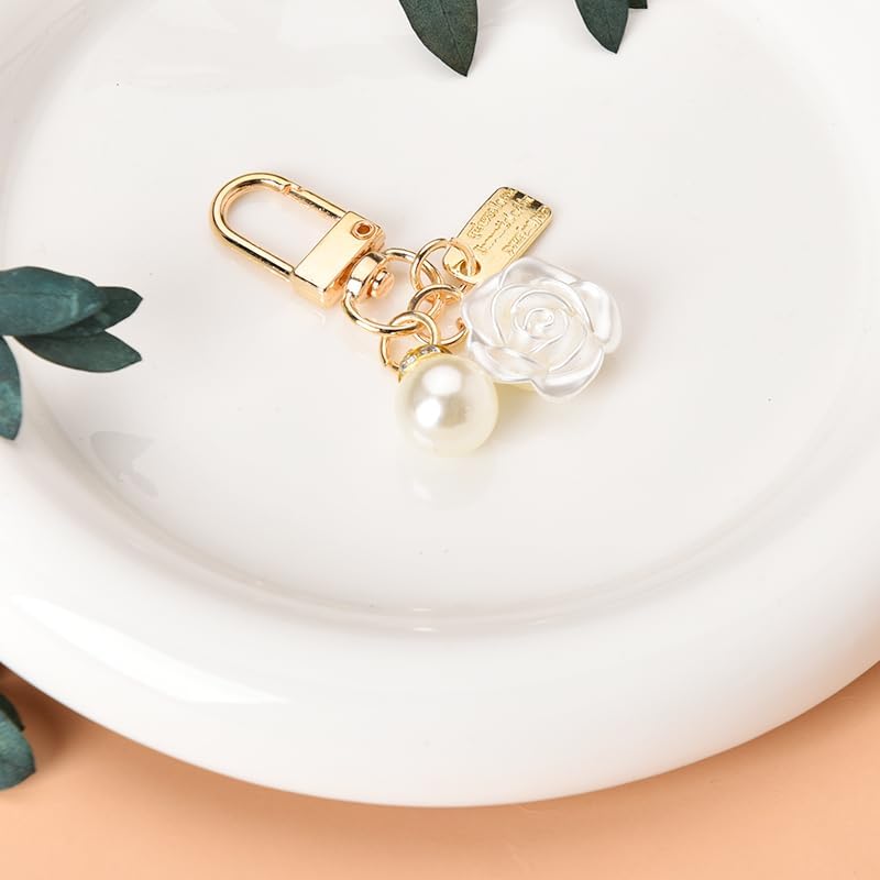 Charm Keychain for Women Girls Bow Heart Rose Keychain Charms Decorations for Bag Purse Backpack Charms Key Chain with Pearl - Image 6