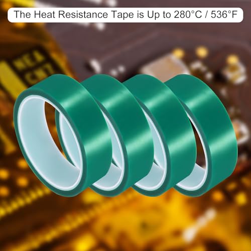 Image of uxcell Green Heat Tape, 4 Rolls 25mmx33m 108ft High Temperature Heat Resistant Tape for Sublimation,Heat Vinyl Press,Heat Transfer, Circuit Board, No Residue