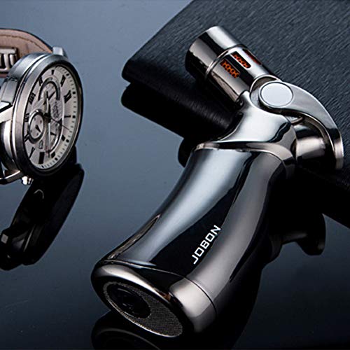 Jh& Torch Lighter Quad 4 Jet Flame Refillable Butane Cigar Lighters Adjustable Windproof Lighter Butane Not Included Black #TOP3