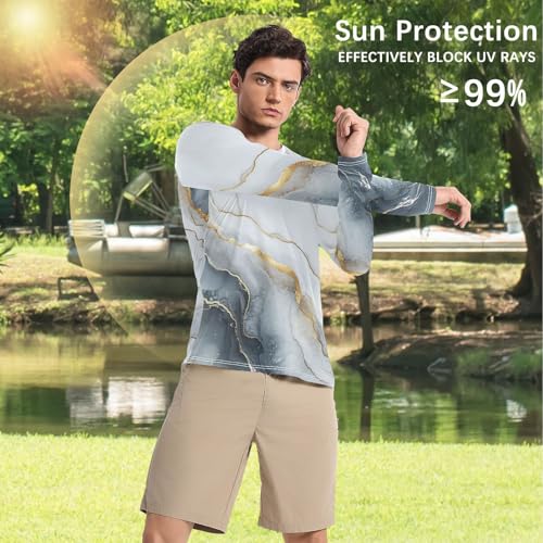 Marble Silver White Men's Rash Guard Shirts Breathable Round Neck Mens Sun Shirts Protection Long Sleeve Running4
