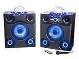 Radio FM con 40 presets ION Audio Mega Pary Express - Sistema de altavoces Bluetooth de 600W con luces de fiesta (sintonizador FM, micrófono y control remoto)