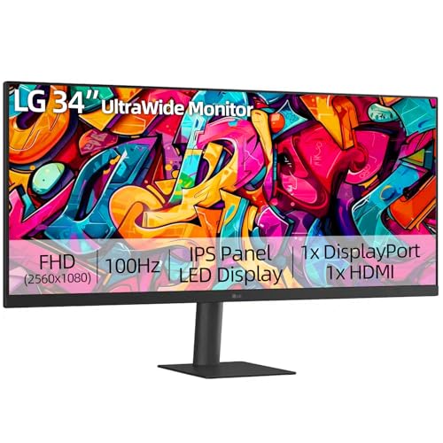 Image of LG 34 inch UltraWide Monitor, IPS Display, WFHD(2560 x 1080), 100Hz, 5ms, HDR 400, sRGB 99%, HDMI DisplayPort, VESA Mount, Tilt Stand, Built for Multitasking & Productivity