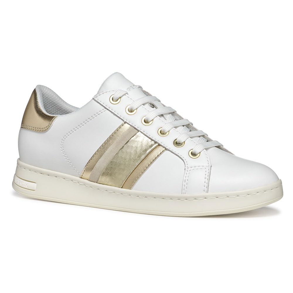 Geox Women's D Jaysen E Sneaker, White/Lt Gold, 7.5 UK