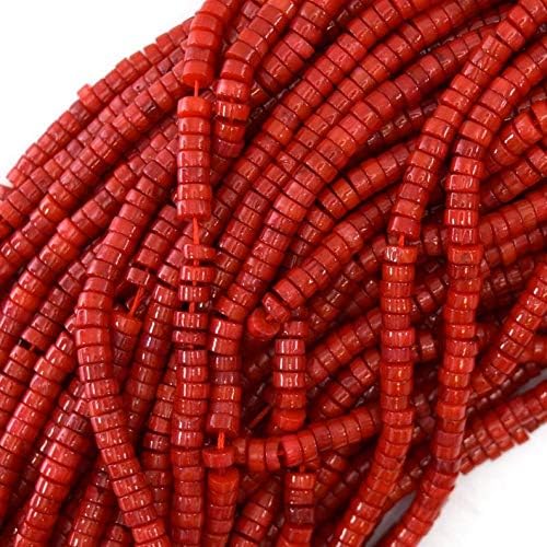 16 inch Strand of Natural red Coral 4 mm heishi Smooth Beads for Jewelry Making - 4mm red Coral heishi Beads 16" Strand
