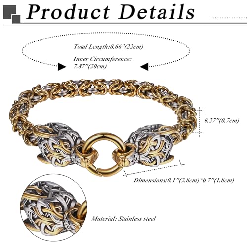 OIDEA Stainless Steel Viking Bracelet for Men: Punk Wolf Bracelet Gothic Byzantine King Chain Wolf Head Link Chain Bracelets Viking Jewelry Gift3