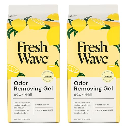 Image of Fresh Wave Lemon Odor Removing Gel Refill, 63 oz. - Safer Odor Absorbers for Home, Natural Plant-Based Odor Eliminator, Every 15 oz. lasts 30-60 Days, For Cooking, Trash & Pets (Pack of 2)