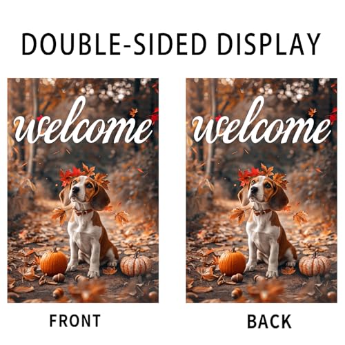 Image of Nuxovilar 12x18 inch Beagle Dog Fall Leaf Wreath Flag