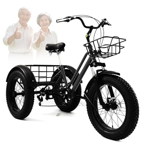LJYKBFL Triciclo de 20' para Adultos, de 3 Ruedas y cómodo, con luz Delantera, Pantalla LCD y Cesta Trasera Ajustable. Carga máxima: 200 kg.