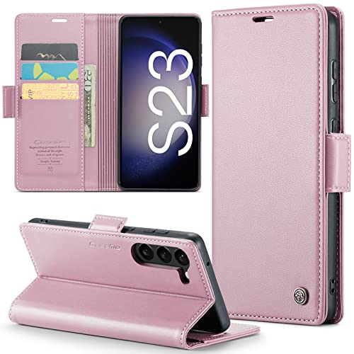 XYGLOW Coque pour Samsung Galaxy S23 5G Etui RFID Protection Housse en Premium Cuir Pochette Portefeuille Rabat Clapet Case Porte Carte Magnétique Étui pour Samsung Galaxy S23 5G 6.1'' - Or Rose