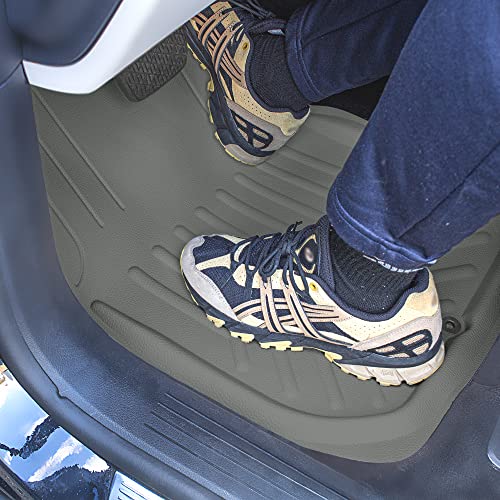 Image of FH Group Faux Leather Deep Dish Car Floor Mats - Trim-to-Fit, Universal Fit Full Set Automotive Floor Mats for Cars, SUVs & Trucks, Durable All-Weather Interior Protection, Gray