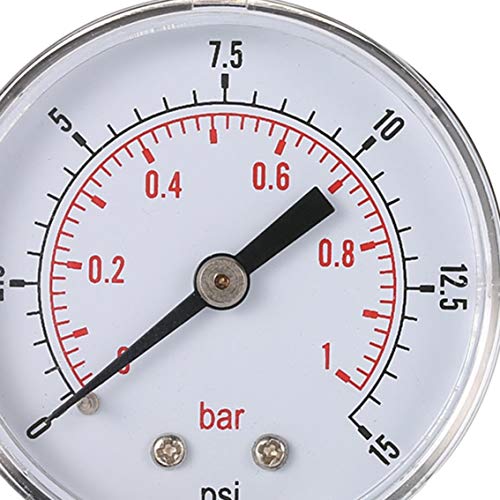 Panamami Mini Low Pressure Gauge For Fuel Air Oil Or Water 50mm 0-15 PSI 0-1 Bar 1/4 Inch BSPT TS-50 Double Scale Measurer/Silver And Black