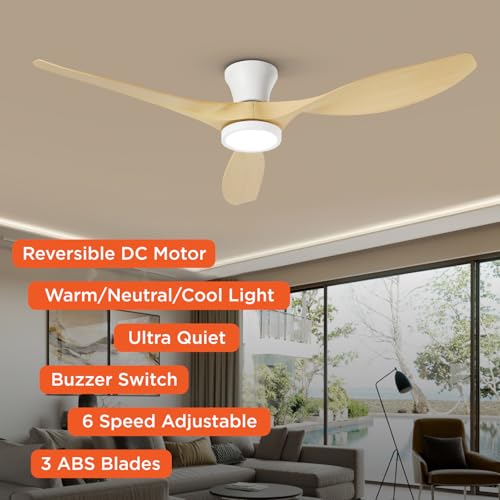 TALOYA 52 inch Ceiling Fans with Lights and Remote, Flush Mount Low Profile Ceiling Fan with Reversible DC Motor ABS Blades for Bedroom Living Room Kitchen Light Oak Finish thumbnail 2