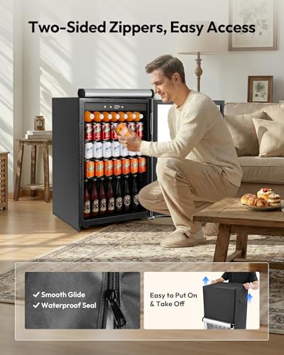 Image of EUHOMY Outdoor Refrigerator Cover, Waterproof and Dustproof Upright Mini Fridge Covers, Freezer Cover for 4.5 Cu.ft Beverage refrigerator fridge (21.3 inch D x 20.5 inch W x 31.7 inch H), Black