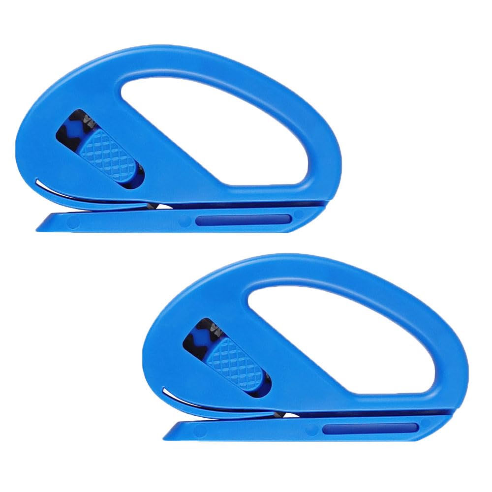 2 Pack Wrapping Paper Cutter, Sliding Gift Wrap Cutting Tool Effortless Film Cutter Letter Opener for Christmas, Halloween, Birthdays, Holiday - Blue