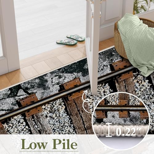 Tapete decorativo con diseño de vías de tren 5x8 ft miniatura 5