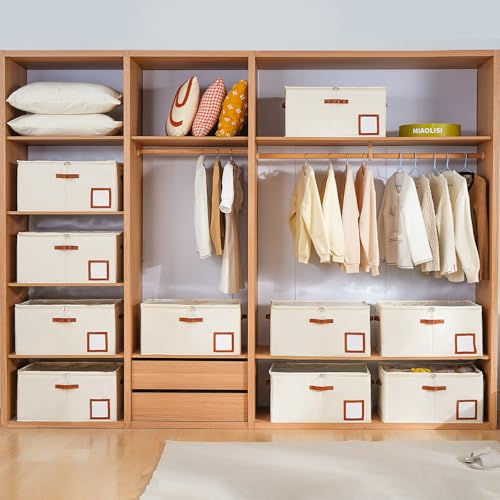 Image of INSTY Shoe Organizer for Closet Fit 24 Pairs, Large Foldable Shoe Storage Containers Box Bin w /Adjustable Dividers and Clear Cover, Space Saving Shoe Storage Organizer Box, Beige