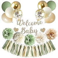 Décorations D'anniversaire Vert Sauge Et Or Pour Femmes Et Filles – Éventails En Papier Vert Sauge, Doré, Crème, Pompons, Bannière « Happy Birthday » – Guirlande à Suspendre Pour Décoration De Fête