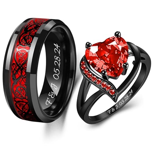 2 PCS Personalized Promise Rings for Couples Custom Wedding Rings for Him and Her Engraved Couples Rings Set His and Her Wedding Bands Engagement Gift