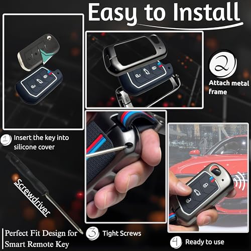 Image of Car Key Cover Compatible with Mahindra Scorpio N / Scorpio S11 / Scorpio Classic / Thar Roxx / XUV700 / XUV 3XO / Bolero Smart Flip Key | Premium Metal Silicone Flip Key Protector Case