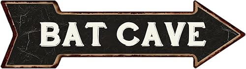 Letrero de metal con diseño de cueva de murciélago, flecha derecha, decoración de pared, retro, vintage, para garaje, hogar, 6 x 18 pulgadas