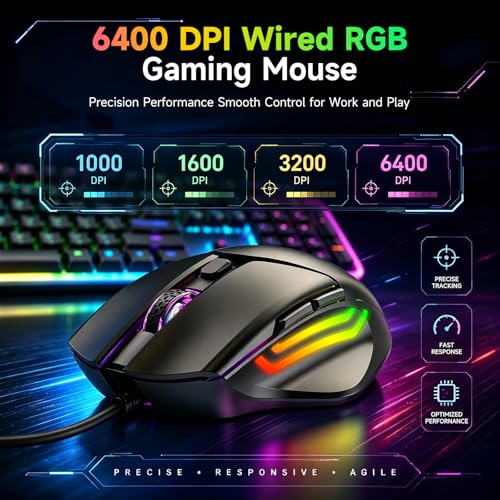 Image of memzuoix Wired RGB Keyboard and Mouse Combo, Full-Size Keyboard with Number Pad and 6400 DPI LED Mouse, 2.4G Plug and Play Keyboard Mouse Set for PC, Laptop, Mac, Office & Gaming, Black