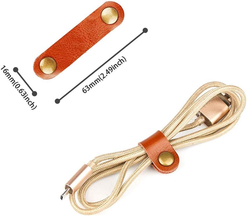 MECCANIXITY 5-Pack Leather Cable Straps - 63x16mm Cord Organizer Clips For Earphones, USB Cables, Wires (Black)