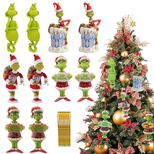ZYEKIU 10 Stück Grinch Weihnachtsdeko Acryl-Anhänger mit elastischer...
