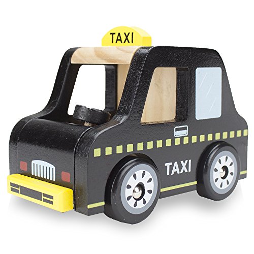 Wooden Wheels Natural Beechwood Chunky Cars and Vehicles Imagination Generation|For Children +12 Months| Black Taxi Cab