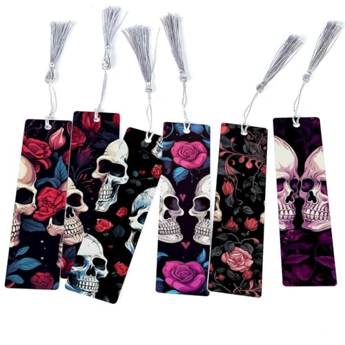 Marque-pages fleur et crâne : lot de 6 accessoires de lecture originaux