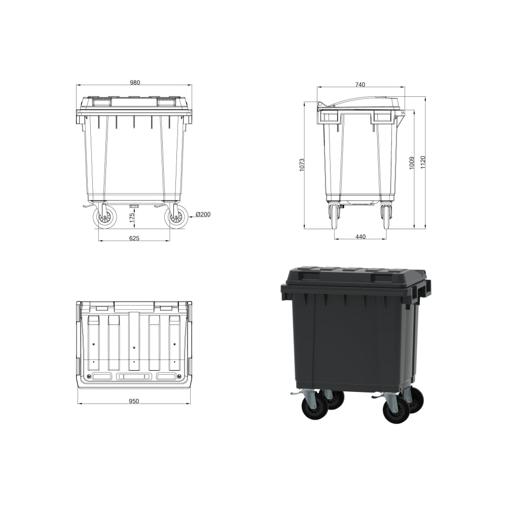 ESE France Conteneur Poubelle à déchets 4 roues - 400L - Robuste et Professionnel - 100% Recyclé - Gris avec Couvercle Marron - Fabriqué en France
