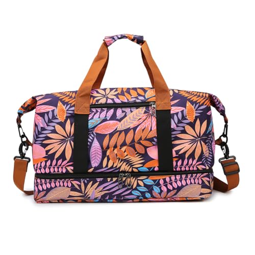 Weekender Overnight Bag Bohemian Style Travel Duffel Bag for Women Carry On Tote with Shoe Compartment (Purple)