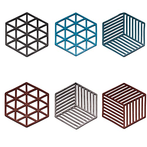 Lot de 6 dessous de verre en silicone - Forme géométrique moderne - Pour salle à manger - Antidérapants et résistants à la chaleur - Pour boissons, bar, cuisine, table à manger Cover