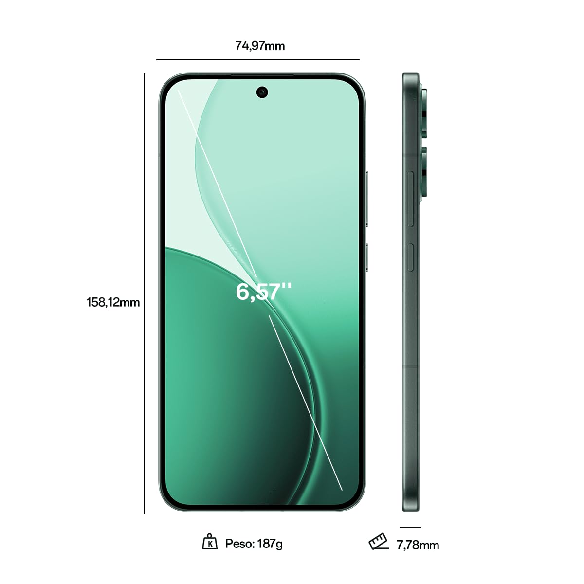 OPPO Reno14 5G – Smartphone Libre con IA, 8GB RAM + 256GB, Cámara Triple 50MP, Batería 6000mAh, Carga Rápida 45W, Pantalla AMOLED 120Hz, IP69, Dual SIM, Android, Versión Española - Luminous Green