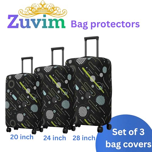 Image of Luggage Cover Trolley Covers for Suitcase Washable Dust Proof Anti-Scratch Protector Polyester Printed Stretchable Fabric (Fits Fiber /Plastic Trolley Bags Only) (Black, 20+24+28 Inch)