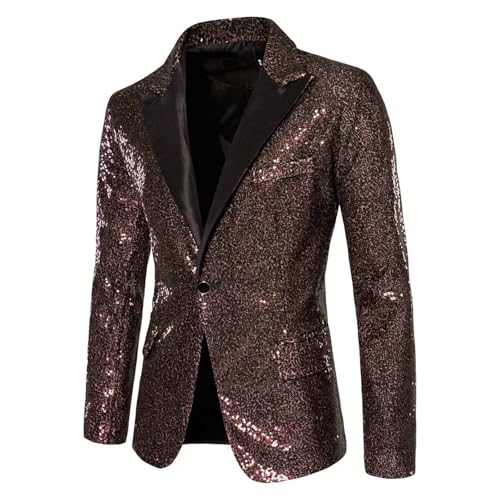 Cambkatl Men's Sequin Blazer Shiny Sparkle Party Dinner Prom Tuxedo One Button Suit Jacket for Wedding Disco Nightclub