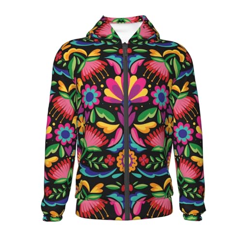 Colorful Floral Embroidery Mexican Kid Hoodies Boys Zip Up Sweatshirts Girls Pullover with Pocket2
