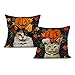 rouihot Zestaw 2 lnianych poszewek na poduszki 40 x 40 cm Halloween kot pomarańczowy zwierzęta domowe wystrój domu poszewki na poduszki kwadratowe poszewki na poduszki na sofę łóżko