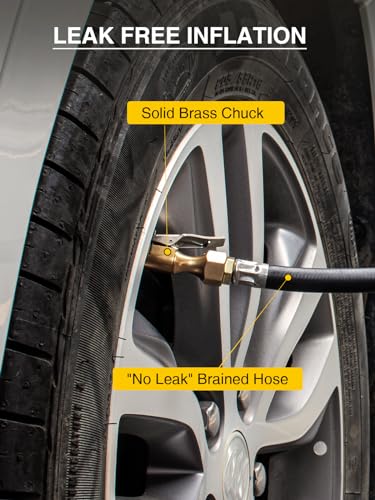 Image of AZUNO Digital Tire Inflator with Pressure Gauge, 200 PSI, Heavy Duty Air Compressor Accessories, w /Rubber Hose Lock on Air Chuck and Quick Connect Coupler