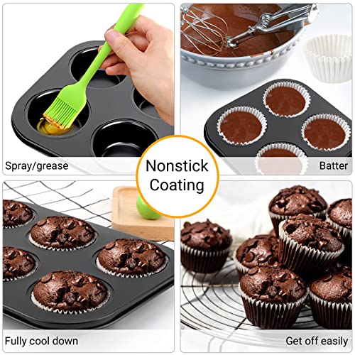 Beasea Muffin Pan 6 Cup, Set Of 2 Non Stick Muffin Baking Pan, Carbon Steel Muffin Pan Bakeware Set Cupcake Baking Pan For Oven Baking #TOP2